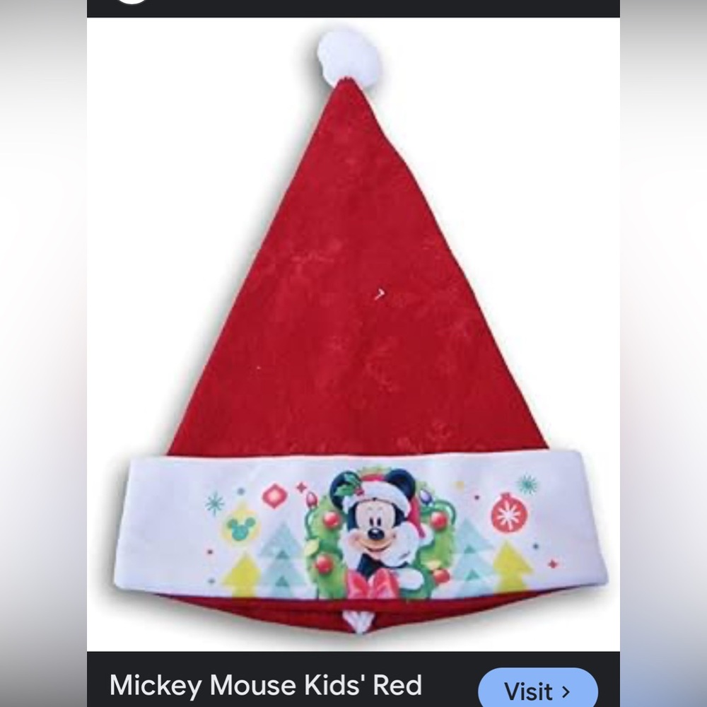 Disney Mickey Mouse Felt Santa Hat! Luke New!